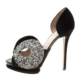Nicholas Kirkwood Monochrome Suede Cut Out Platform Peep Toe Sandals Size 38.5