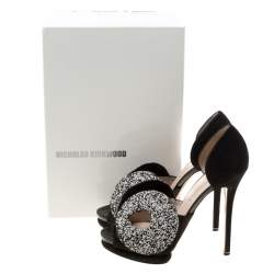 Nicholas Kirkwood Monochrome Suede Cut Out Platform Peep Toe Sandals Size 38.5