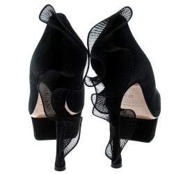 Nicholas Kirkwood Black Suede Ruffle Trimmed Platform Pumps Size 37.5
