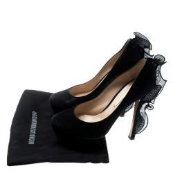 Nicholas Kirkwood Black Suede Ruffle Trimmed Platform Pumps Size 37.5