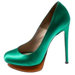 Nicholas Kirkwood Green Satin Platform Pumps Size 36.5