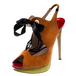  Nicholas Kirkwood Multicolor Suede And Elaphe Python Cut Out Platform Slingback Sandals Size 38