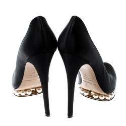 Pre Owned Nicholas Kirkwood Black Satin Casati Faux Pearl Platform Pumps Size 39