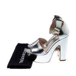 Pre Owned Nicholas Kirkwood Metallic Silver Leather Pearl Embellished Ankle Cuff Platform Sandals Size 36