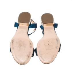 Pre Owned Nicholas Kirkwood Blue/Black Glitter Fabric T-Strap Casati Pearl Sandals Size 38