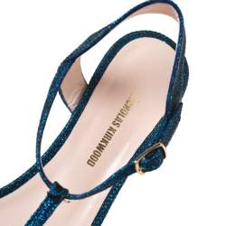 Pre Owned Nicholas Kirkwood Blue/Black Glitter Fabric T-Strap Casati Pearl Sandals Size 38