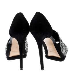 Pre Owned Nicholas Kirkwood Monochrome Suede Cut Out Peep Toe Platform Sandals Size 39