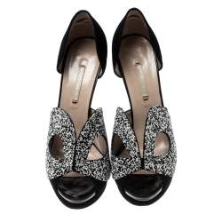 Pre Owned Nicholas Kirkwood Monochrome Suede Cut Out Peep Toe Platform Sandals Size 39