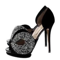 Pre Owned Nicholas Kirkwood Monochrome Suede Cut Out Peep Toe Platform Sandals Size 39
