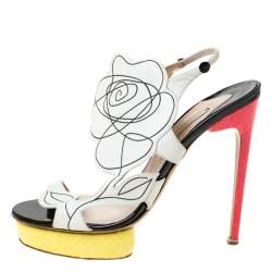 Nicholas Kirkwood Multicolor Flower Leather and Python Platform Sandals Size 39