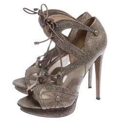 Nicholas Kirkwood Black/Beige Textured Leather and Mesh Lace Up Platform Sandals Size 39