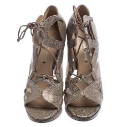 Nicholas Kirkwood Black/Beige Textured Leather and Mesh Lace Up Platform Sandals Size 39