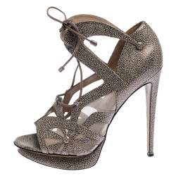 Nicholas Kirkwood Black/Beige Textured Leather and Mesh Lace Up Platform Sandals Size 39