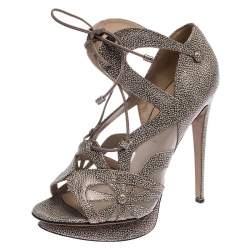 Nicholas Kirkwood Black/Beige Textured Leather and Mesh Lace Up Platform Sandals Size 39