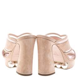 Nicholas Kirkwood Beige Suede Pearl Embellished Platform Open Toe Sandals Size 37.5
