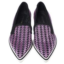 Nicholas Kirkwood Black/Purple Embroidered Satin And Suede Trim Alona Pointed Toe Loafers Size 38