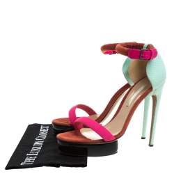 Pre Owned Nicholas Kirkwood Multicolor Python Leather And Canvas Platform Ankle Strap Sandals Size 38.5