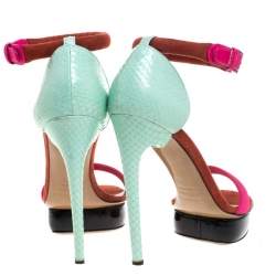 Pre Owned Nicholas Kirkwood Multicolor Python Leather And Canvas Platform Ankle Strap Sandals Size 38.5