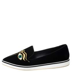 Pre Owned Nicholas Kirkwood Black Velvet Eye Motif Iris Loafers Size 38