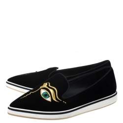 Pre Owned Nicholas Kirkwood Black Velvet Eye Motif Iris Loafers Size 38