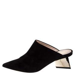 Nicholas Kirkwood Black Suede Veronika Pointed Toe Mules Size 36