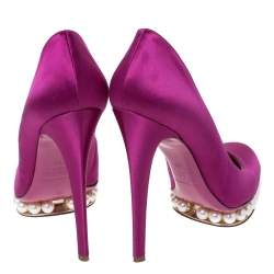 Pre Owned Nicholas Kirkwood Magenta Satin Casati Faux Pearl Platform Pumps Size 39