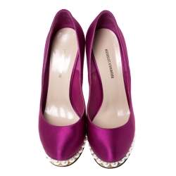 Pre Owned Nicholas Kirkwood Magenta Satin Casati Faux Pearl Platform Pumps Size 39