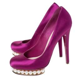 Pre Owned Nicholas Kirkwood Magenta Satin Casati Faux Pearl Platform Pumps Size 39