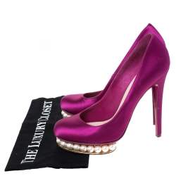 Pre Owned Nicholas Kirkwood Magenta Satin Casati Faux Pearl Platform Pumps Size 39
