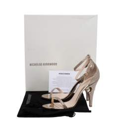 Nicholas Kirkwood Gold Glitter Fabric Penelope Pearl Ankle Strap Sandals Size 36