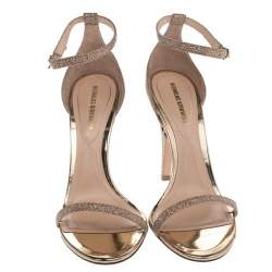 Nicholas Kirkwood Gold Glitter Fabric Penelope Pearl Ankle Strap Sandals Size 36