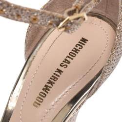Nicholas Kirkwood Gold Glitter Fabric Penelope Pearl Ankle Strap Sandals Size 36