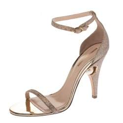 Nicholas Kirkwood Gold Glitter Fabric Penelope Pearl Ankle Strap Sandals Size 36