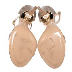 Nicholas Kirkwood Gold Glitter Fabric Penelope Pearl Ankle Strap Sandals Size 36