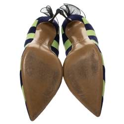 Nicholas Kirkwood Blue/Green Stripe Suede and Leather Ruffle Back Pointed Toe Pumps Size 41
