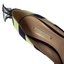 Nicholas Kirkwood Blue/Green Stripe Suede and Leather Ruffle Back Pointed Toe Pumps Size 41