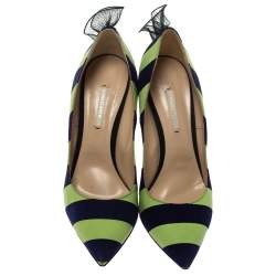 Nicholas Kirkwood Blue/Green Stripe Suede and Leather Ruffle Back Pointed Toe Pumps Size 41