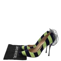 Nicholas Kirkwood Blue/Green Stripe Suede and Leather Ruffle Back Pointed Toe Pumps Size 41