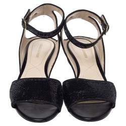 Pre Owned Nicholas Kirkwood Black Sequin Embellished Fabric Casati Pearl Ankle Strap Sandals Size 37.5