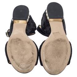 Pre Owned Nicholas Kirkwood Black Sequin Embellished Fabric Casati Pearl Ankle Strap Sandals Size 37.5