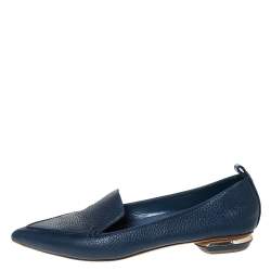 Pre Owned Nicholas Kirkwood Blue Leather Beya Pointed Toe Loafers Size 37.5