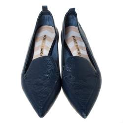 Pre Owned Nicholas Kirkwood Blue Leather Beya Pointed Toe Loafers Size 37.5