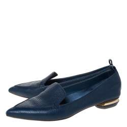Pre Owned Nicholas Kirkwood Blue Leather Beya Pointed Toe Loafers Size 37.5