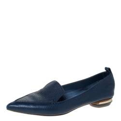 Pre Owned Nicholas Kirkwood Blue Leather Beya Pointed Toe Loafers Size 37.5
