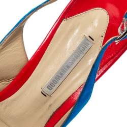 Pre Owned Nicholas Kirkwood Blue Suede 'Wave Heel' Pointed Toe Slingback Sandals Size 38