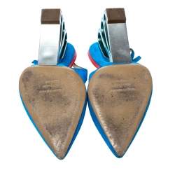 Pre Owned Nicholas Kirkwood Blue Suede 'Wave Heel' Pointed Toe Slingback Sandals Size 38