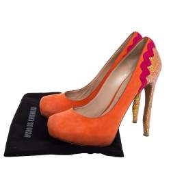 Nicholas Kirkwood Orange Suede And Coarse Glitter Heel Platform Pumps Size 38