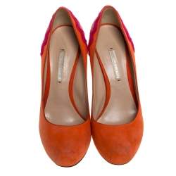 Nicholas Kirkwood Orange Suede And Coarse Glitter Heel Platform Pumps Size 38