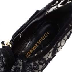 Nicholas Kirkwood Black Suede and Embroidered Mesh Block Heel Ankle Boots Size 36.5