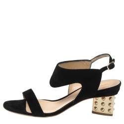 Nicholas Kirkwood Black Suede Studded Block Heel Sandals Size 37.5
